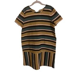 Maeve Tan Striped Lace Up Drop Waist Mini Dress Large